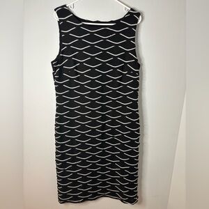 Frank Lyman Design Black and White Scalloped Midi Dress